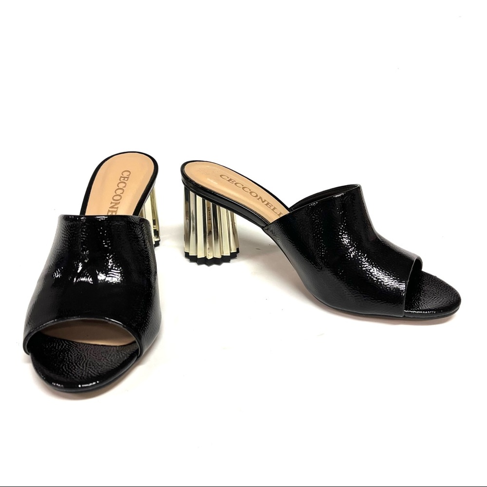 Cecconello Black Patent Leather Mules with Gold Heels Size 6
